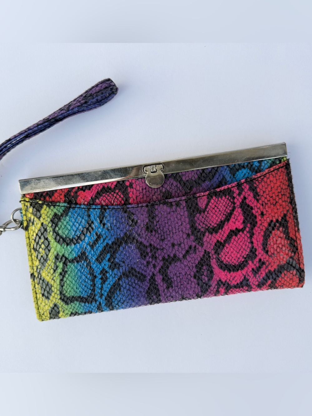 LA Express Y2K Rainbow Snakeskin Wristlet Clutch Maximalism Club Wear Pop Girl